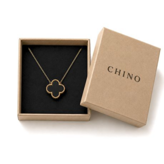 4 Leaf Clover Van Cleef Necklace - Black Onyx Style Pendant in Gold Silver - Gold, Black