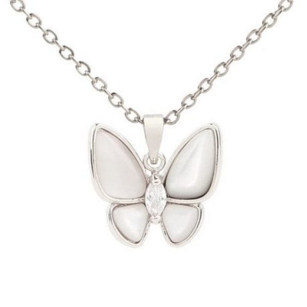 Flutter into Elegance with Our Pearl Coloured " Silver" Butterfly Pendant