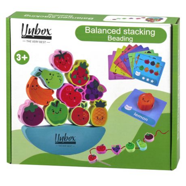 Unbox - Kids Wooden Toy Colorful Fruit Balancing, Stacking & Beading Set - Image 2