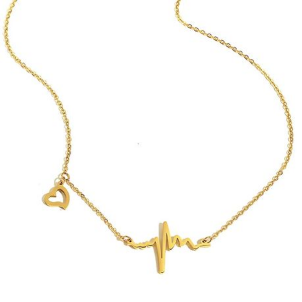 Beat of Love: Heartbeat Necklace in Gold or Silver Stainless Steel - Gold - Image 2