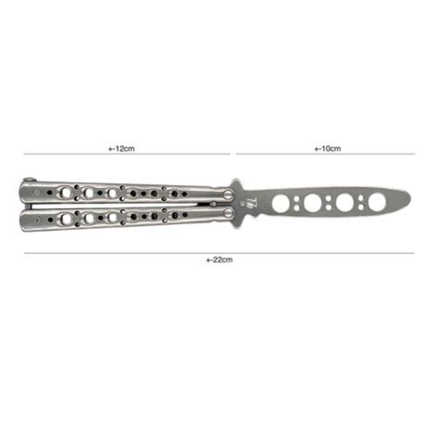 Master the Art of Butterfly Knife Tricks with Our Silver Balisong Trainer.