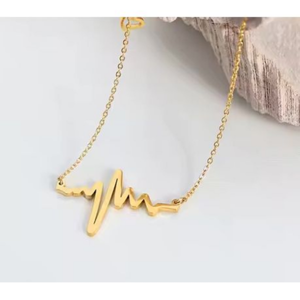 Beat of Love: Heartbeat Necklace in Gold or Silver Stainless Steel - Gold - Image 6
