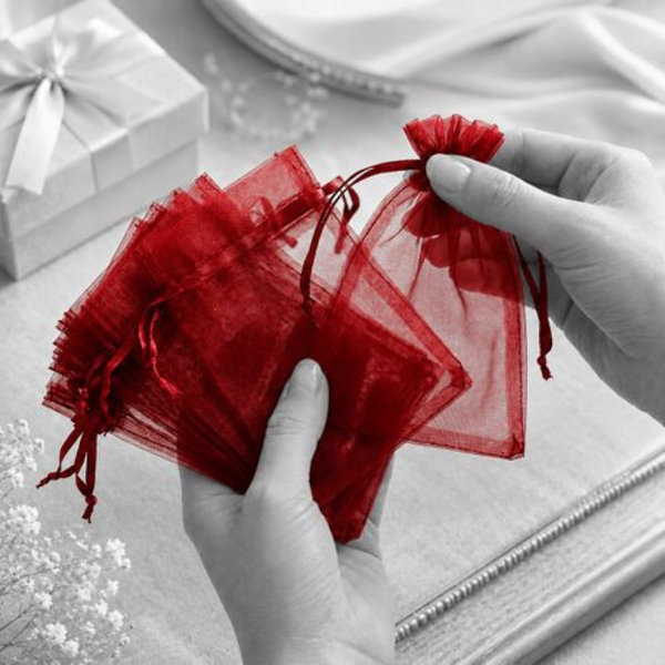 50 Organza 7cm × 9cm Bags in White, Black, Gold, Silver, Black and Red - Image 28