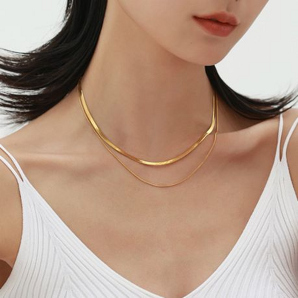 Chino "Gold" or "Silver" Herringbone Necklace Choker with Snake Chain - Image 7