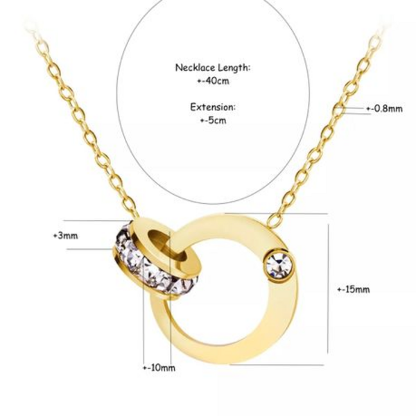 Roman Double Ring Pendant Necklace - Where History Meets Modern Sparkle - Gold - Image 3