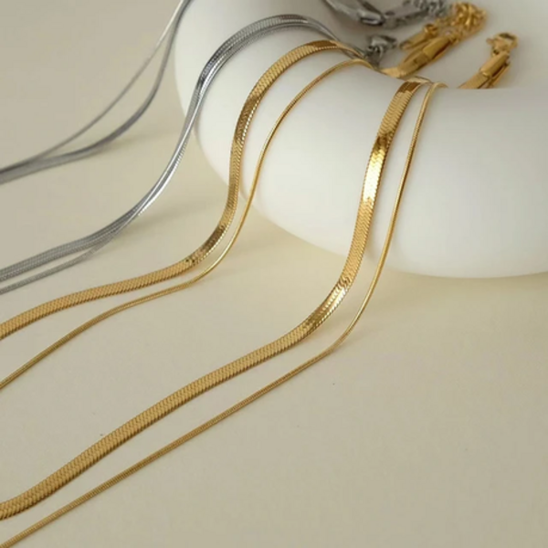 Chino "Gold" or "Silver" Herringbone Necklace Choker with Snake Chain - Image 9