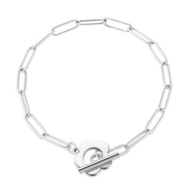 Bloom with Style: Flower & Bar Toggle Paperclip Bracelet - Simple Elegant - Image 8