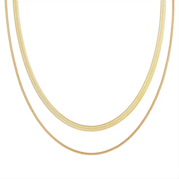 Chino "Gold" or "Silver" Herringbone Necklace Choker with Snake Chain - Image 2