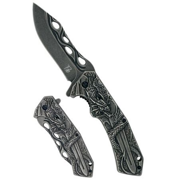 Mystical Dragon & Knight Sword Folding Tactical Assisted Opening Knife - Image 2