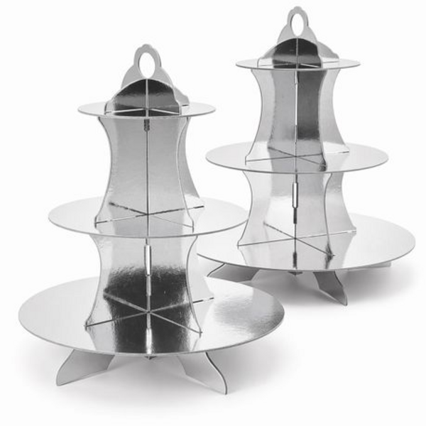 2 x Cupcake Cake Stand - 3-Tier Foil Covered Cardboard in Gold or Silver - Image 13