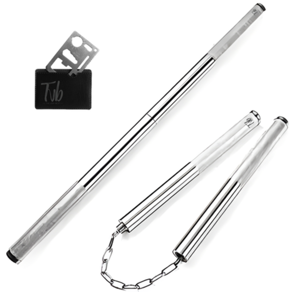 Tvb Dual Silver Steel Nunchuck Baton Stick for Training or Self Defence