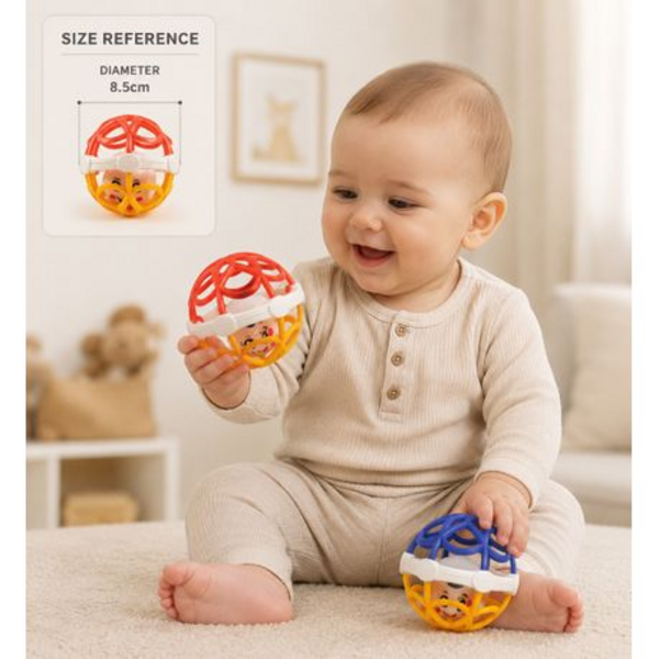 2 Soft-Touch Baby Teether Rattle Balls - Interactive Baby Rattle Set