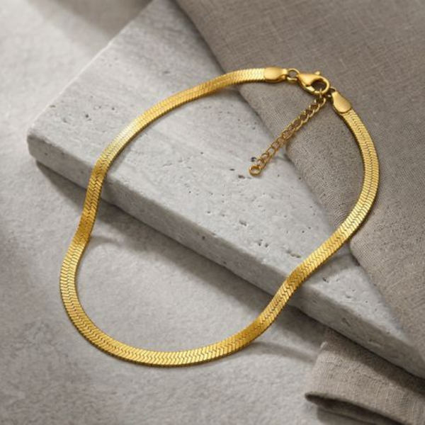 Necklace Choker Chain 45cm - Flat Snake / Herringbone - in Gold or Silver - Image 2