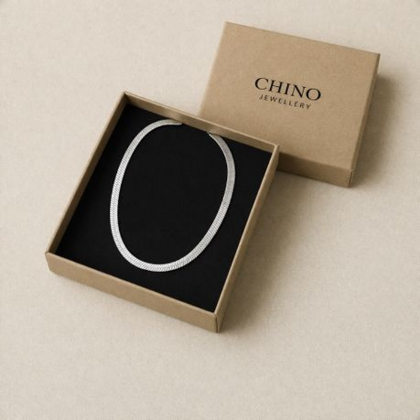 Necklace Choker Chain 45cm - Flat Snake / Herringbone - in Gold or Silver - Image 14