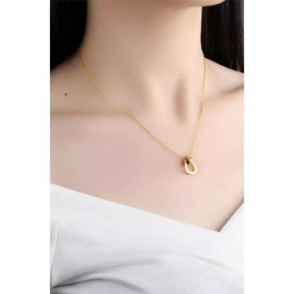 Timeless Love: Interjoined Heart and Zircon Halo Stainless Steel Pendant - Gold