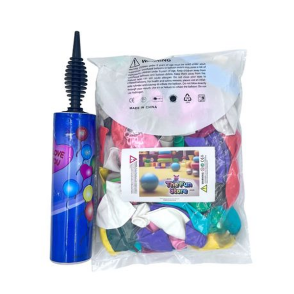 Inflate the Fun with Our 100 Piece Multi-Coloured Balloons & Hand Air Pump!