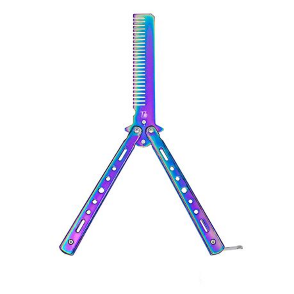 Trainer Non Sharp Butterfly Comb Knife - Rainbow Multi Colour Practice Tool