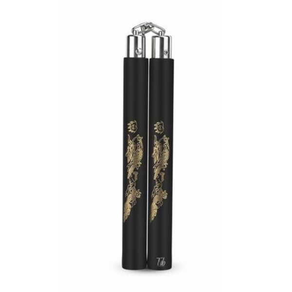 Foam Training Nunchaku in Black with Embossed Golden Dragon - Image 2