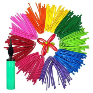 200 Piece Long Latex Balloon Kit - Multicolour - Hand Pump Included