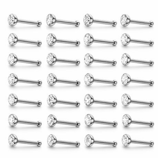 24 Nose Stud Set - CZ Crystal Nose Piercing Studs (Multicolour / White) - Image 9