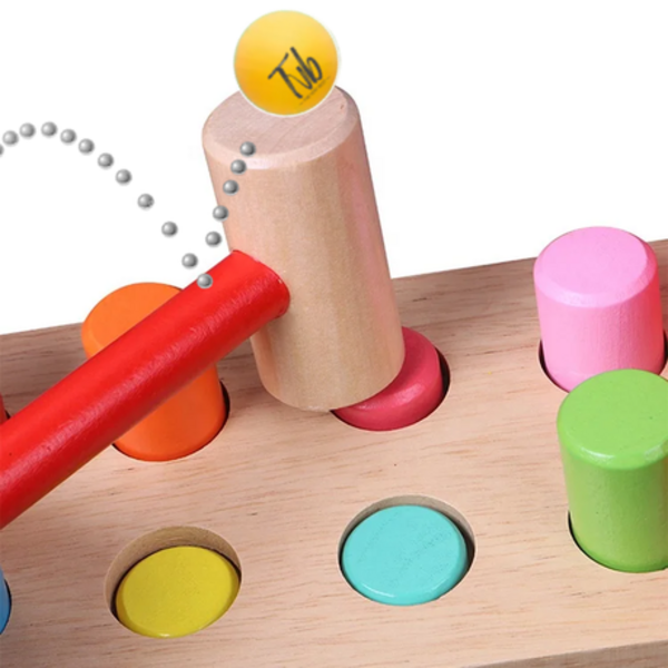 Unbox Wooden Bench with Toy Hammering Mallet for Pounding Coloured Blocks