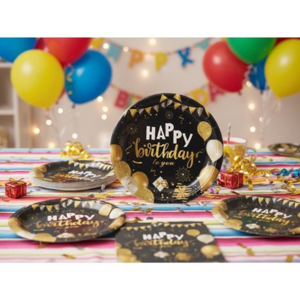 Elegant Upmarket Designer "Happy Birthday" Disposable Paper Plates & Cups - Image 4