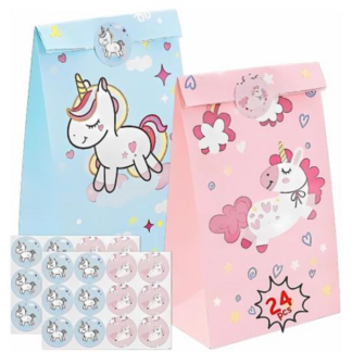 Magical 24-Piece Unicorn Themed Paper Gift Bags with Stickers