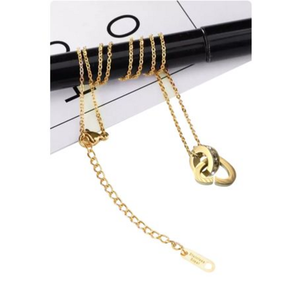 Timeless Love: Interjoined Heart and Zircon Halo Stainless Steel Pendant - Gold