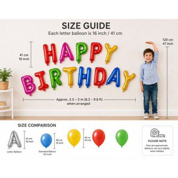 Happy Birthday Foil Letter Balloons - 41cm Large Multi Colour Bday Kit Set