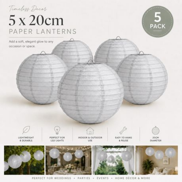 Chinese Paper Lanterns - 5 Pack - Large 40cm Round Hanging Lanterns - Image 18