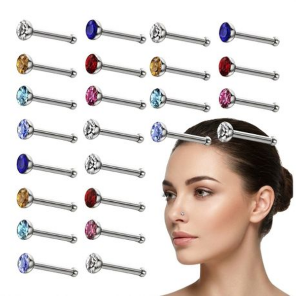24 Nose Stud Set - CZ Crystal Nose Piercing Studs (Multicolour / White) - Image 5