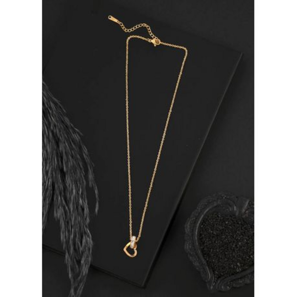 Timeless Love: Interjoined Heart and Zircon Halo Stainless Steel Pendant - Gold