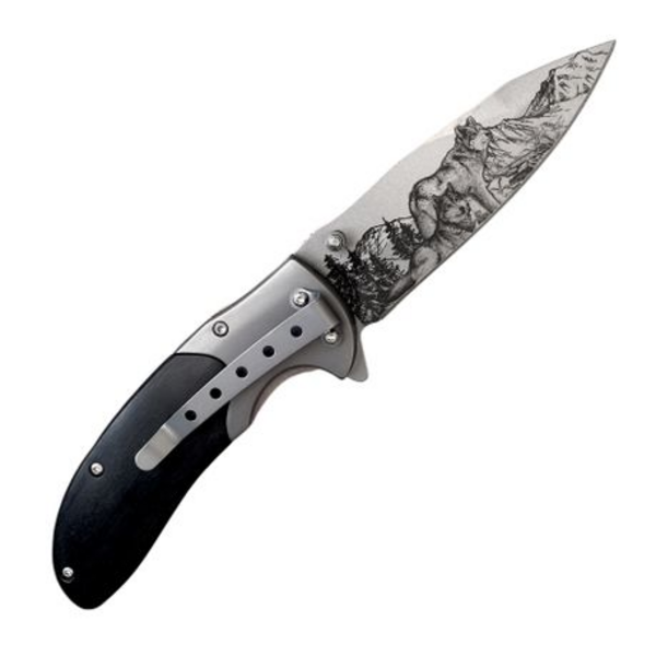 Tvb Wooden Handle Elegant Tactical Folding Pocket Knife EDC Wolf Design - Image 5