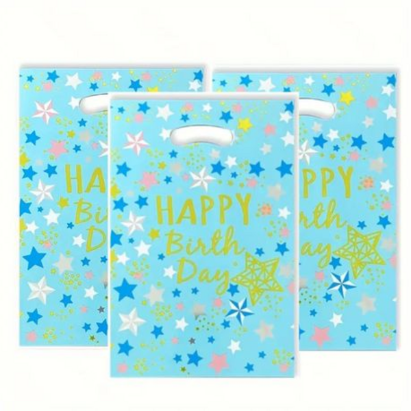 40-Piece Happy Birthday Star Patterned Foil Bags with Handles