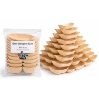 Wooden Serving Boats 100 Pack - 19cm Disposable Pine Food Catering Trays