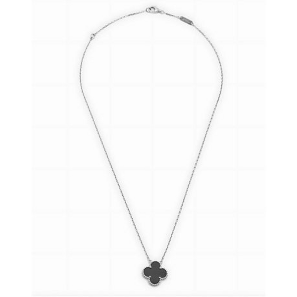 Lucky Charm: Black 4-Leaf Clover Pendant in Silver Stainless Steel