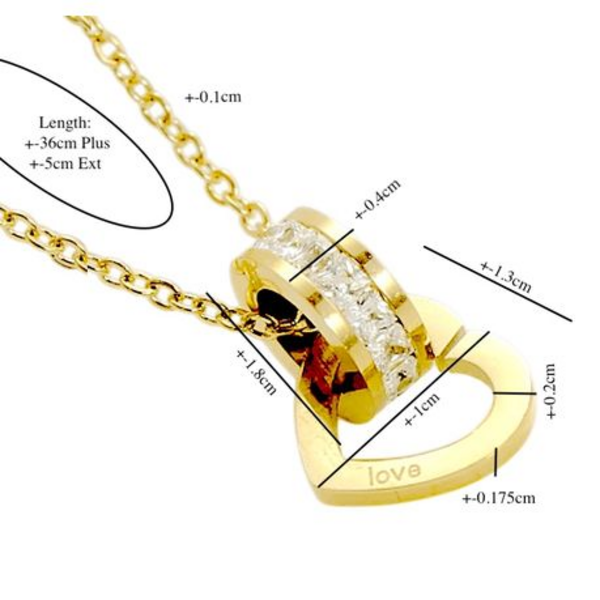 Timeless Love: Interjoined Heart and Zircon Halo Stainless Steel Pendant - Gold