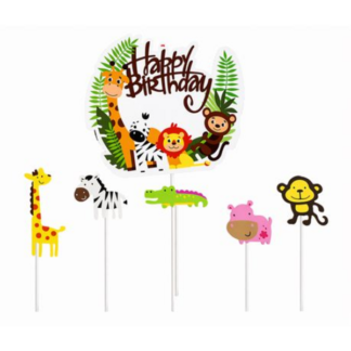 Cake Topper Cupcake Decor Kit - Happy Bday "Wild Animal" Party Event Set