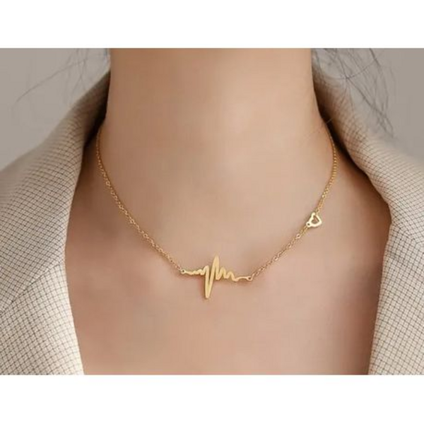 Beat of Love: Heartbeat Necklace in Gold or Silver Stainless Steel - Gold - Image 9