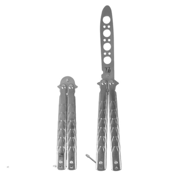 SILVER Tvb Training & Trick Butterfly Knife - Blunt Non-Sharp EDC - Image 2