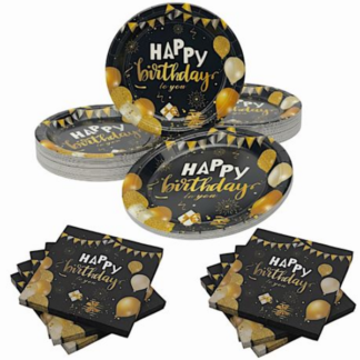 Elegant Upmarket Designer "Happy Birthday" Disposable Paper Plates & Cups