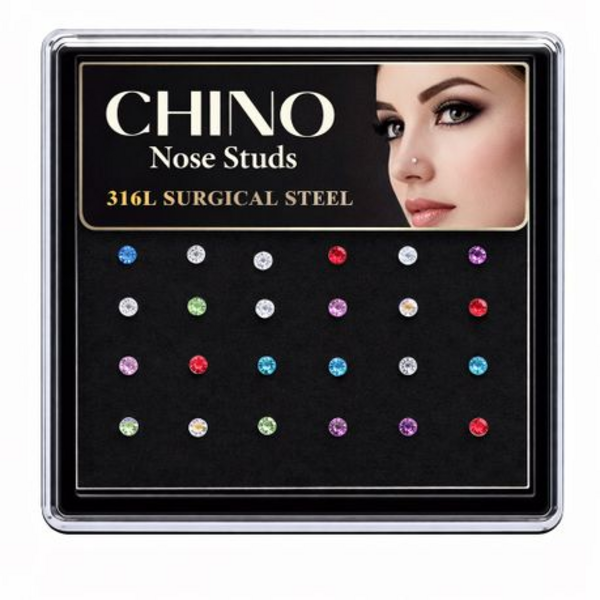 24 Nose Stud Set - CZ Crystal Nose Piercing Studs (Multicolour / White) - Image 8