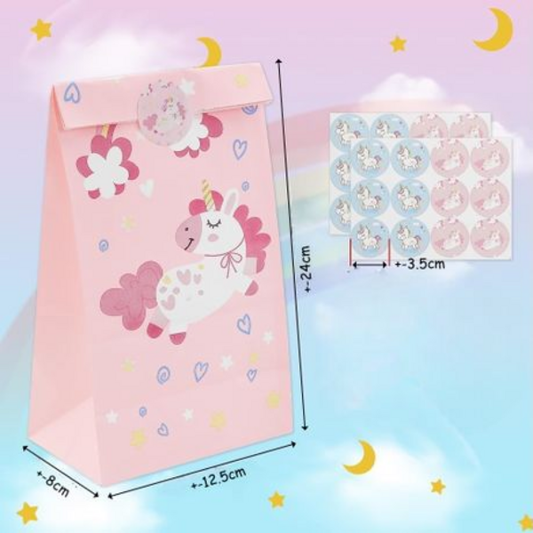 Magical 24-Piece Unicorn Themed Paper Gift Bags with Stickers - Image 7