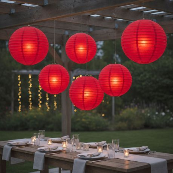 Chinese Paper Lanterns - 5 Pack - Large 40cm Round Hanging Lanterns - Image 19