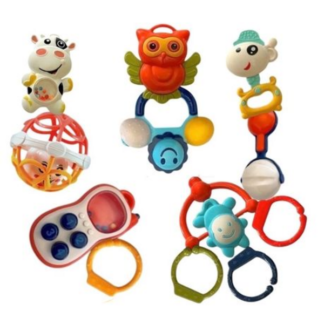 12-Piece Non-Teether Infant Rattle Set - Colourful, Various Shapes & Sounds