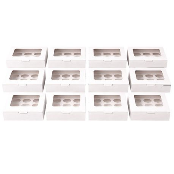 12 Pack Sturdy Cupcake Boxes with Clear Windows - Holds 6 Cupcakes per Box - Image 2