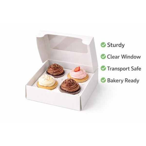 12 Pack Sturdy Cupcake Boxes with Clear Windows - Holds 4 Cupcakes per Box - Image 8