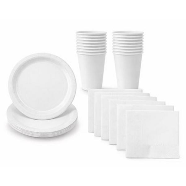 Disposable Party Set for 30 - White Paper Plates, Cups & Napkins Combo Pack - Image 7