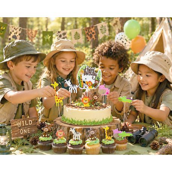 Cake Topper Cupcake Decor Kit - Happy Bday "Wild Animal" Party Event Set - Image 7