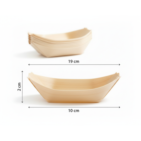 Wooden Serving Boats 100 Pack - 19cm Disposable Pine Food Catering Trays - Image 7
